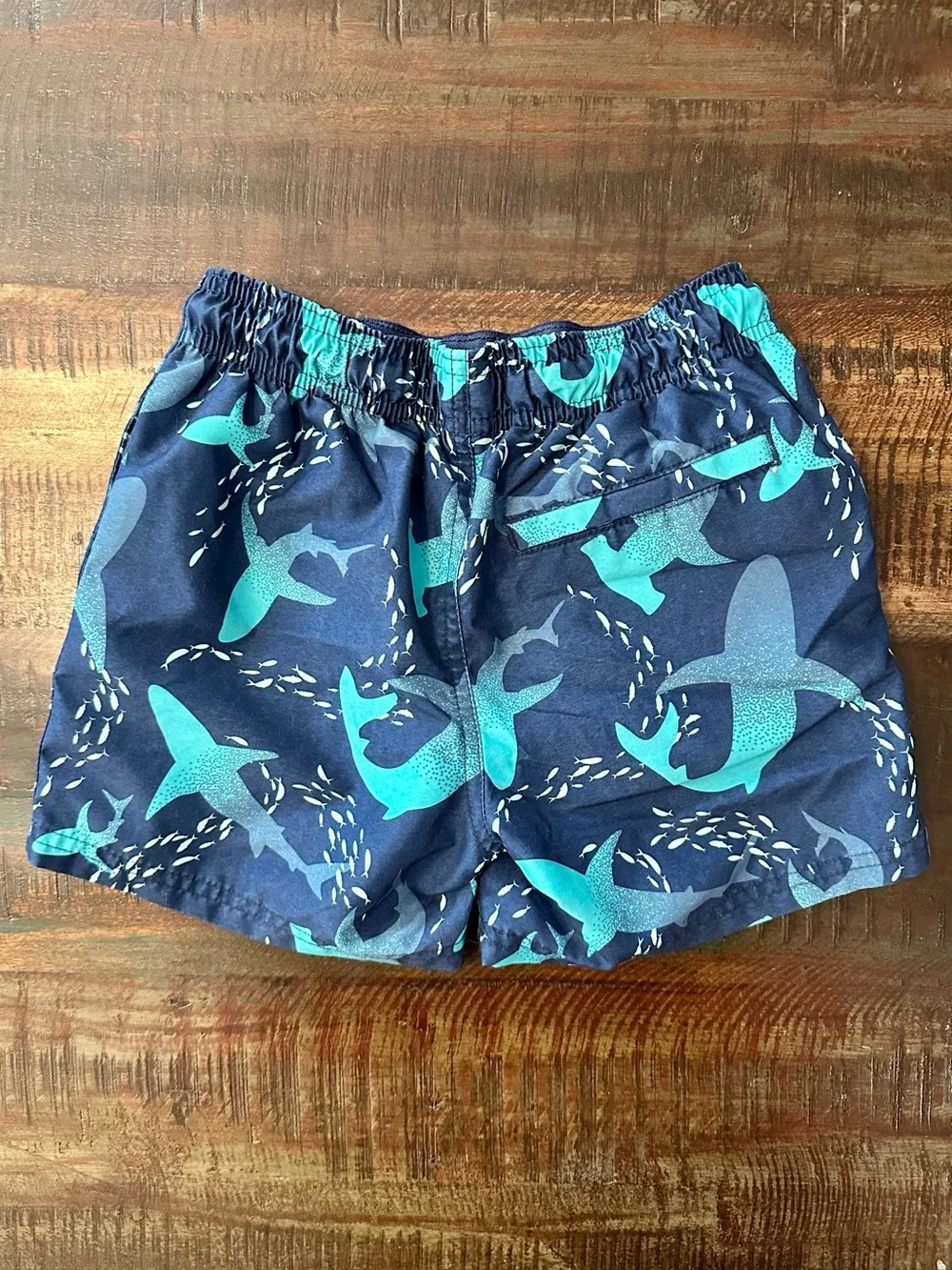 Cat & Jack Teal and Navy Shark Swim Trunks